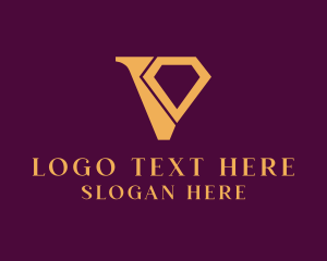 Gold - Diamond Jewel Letter V logo design