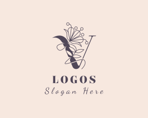 Natural Floral Letter V Logo