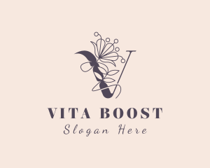 Natural Floral Letter V logo design