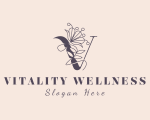 Natural Floral Letter V logo design