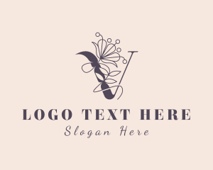 Natural - Natural Floral Letter V logo design