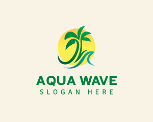 Palm Tree Wave Sun logo design