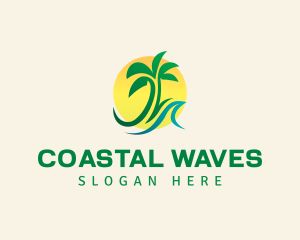 Palm Tree Wave Sun logo design