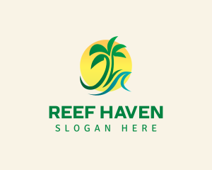 Reef - Palm Tree Wave Sun logo design