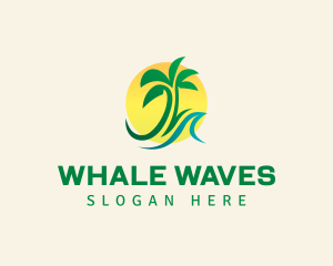 Palm Tree Wave Sun logo design