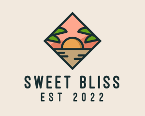 Resort - Summer Island Oasis Sunset logo design