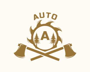 Sawmill - Lumberjack Axe Woodwork logo design