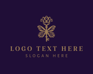 Luxury - Gold Butterfly Key logo design