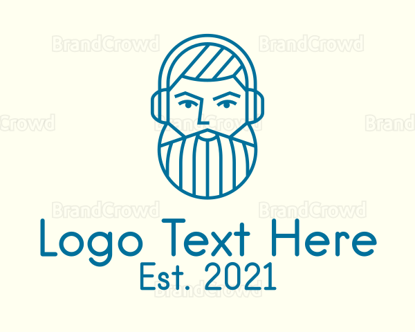 Male Beard Headphones Logo