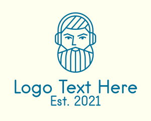 Head - Male Beard Headphones logo design