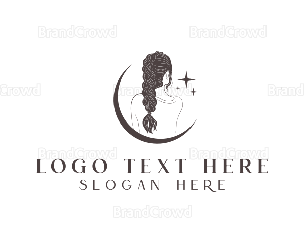 Moon Woman Braid Hair Logo