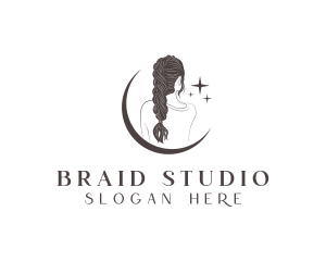 Moon Woman Braid Hair logo design