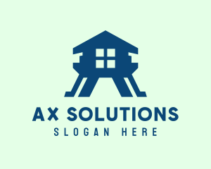 Blue Letter A House logo design