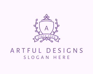 Floral Shield Vineyard Crest logo design