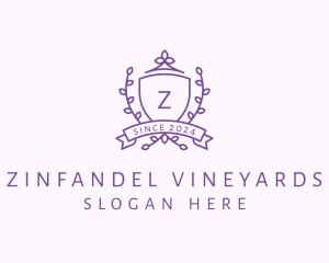 Floral Shield Vineyard Crest logo design