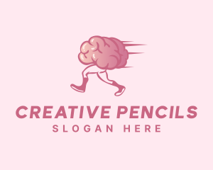 Running Cartoon Brain logo design