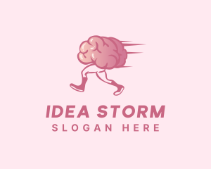 Running Cartoon Brain logo design