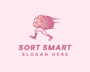 Running Cartoon Brain logo design