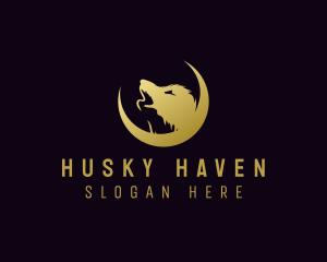 Husky - Howling Wolf Animal Moon logo design