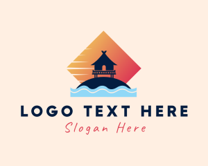 Sunset - Sea Wave Beach Hut logo design