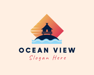 Sea Wave Beach Hut logo design