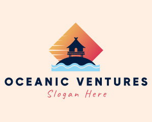 Sea Wave Beach Hut logo design