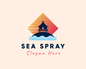 Sea Wave Beach Hut logo design