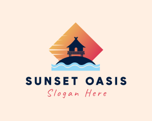 Sea Wave Beach Hut logo design