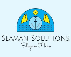 Seaman - Anchor Ocean Wave logo design