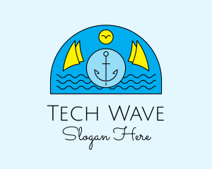 Anchor Ocean Wave logo design