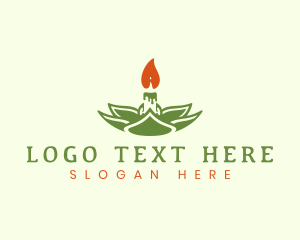 Green - Lotus Candle Flame logo design