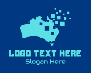 Aussie - Australian Map Pixels Technology logo design