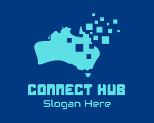 Australian Map Pixels Technology logo design