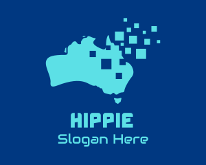 Map - Australian Map Pixels Technology logo design