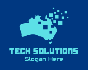 Cyber Security - Australian Map Pixels Technology logo design
