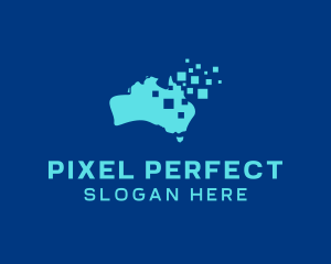 Australian Map Pixels Technology logo design