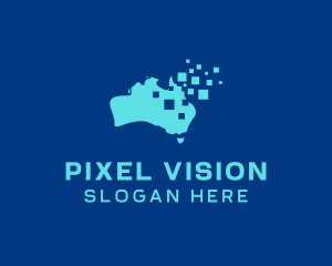 Australian Map Pixels Technology logo design