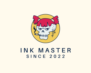 Tattooist - Smoking Skull Girl logo design