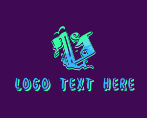 Teenager - Neon Graffiti Art Letter V logo design