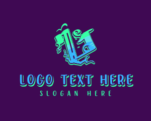 Music Label - Neon Graffiti Letter V logo design