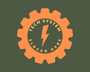 Power Plant - Orange Gear Lightning logo design