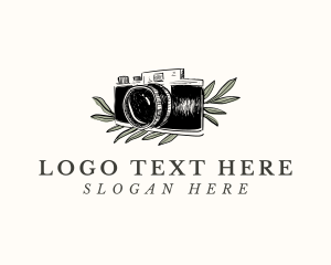 Handdrawn - Camera Photography Leaves logo design
