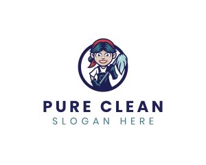 Janitress Mop Cleaning logo design