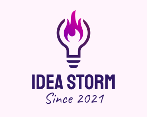 Purple Fire Light Bulb  logo design