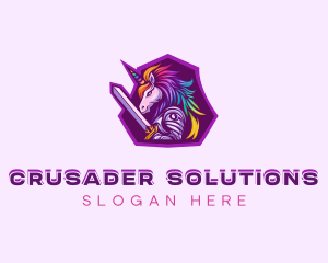 Crusader - Rainbow Crusader Unicorn logo design