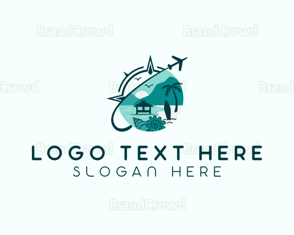 Airplane Beach Coast Travel Logo