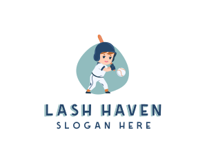 Cute Boy Baseball Player Logo