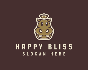 Happy Crown Hippopotamus logo design