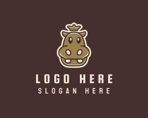 Wildlife Center - Happy King Hippopotamus logo design