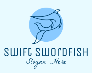 Blue Swordfish Fish logo design